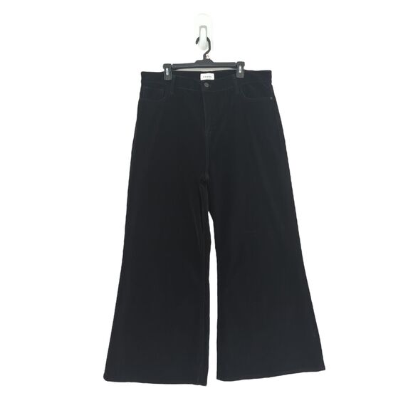 Frame Women 33 Le Palazzo Crop Trousers Pants Black Velveteen Wide Leg High Rise